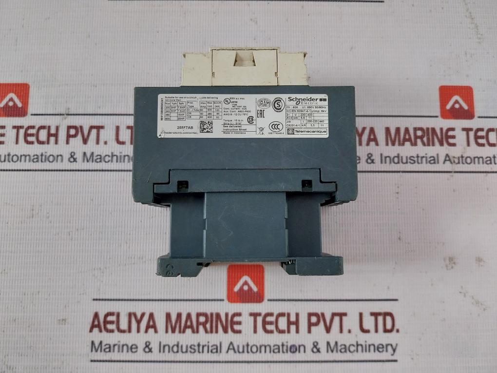 Schneider Electric Lc1D258 Contactor 40A 690V 50/60Hz Iec/En 60947-4-1