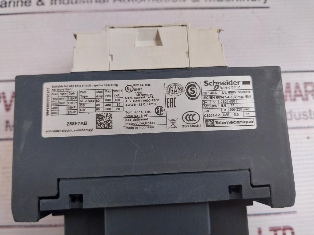 Schneider Electric Lc1d258 Contactor P7 230v 50/60hz