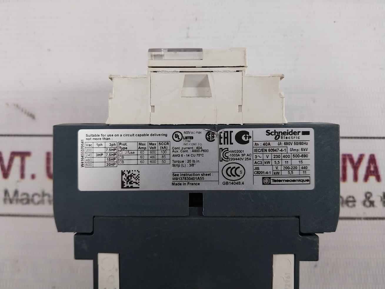 Schneider Electric Lc1D25 Contactor 24V Dc 2.4 W 690V 50/60Hz