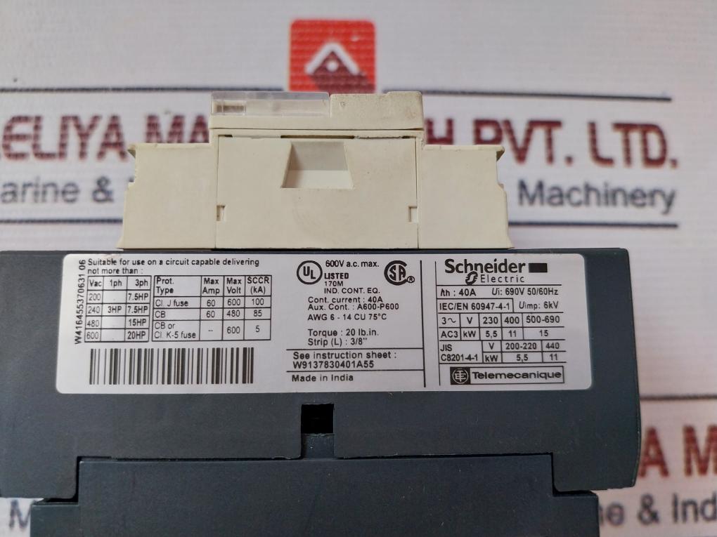 Schneider Electric Lc1D25El Contactor 690V 40A 50/60Hz