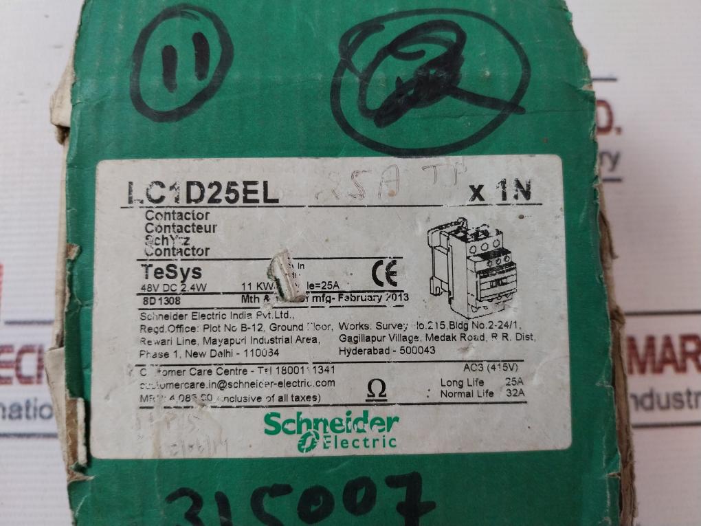 Schneider Electric Lc1D25El Contactor 690V 40A 50/60Hz