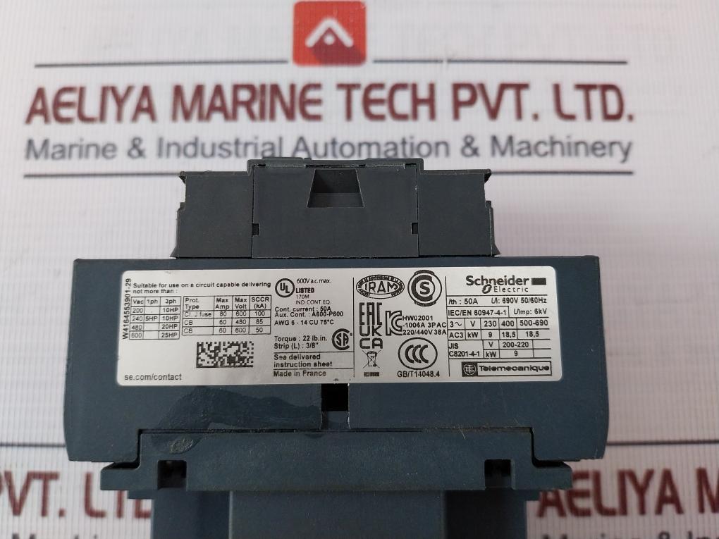 Schneider Electric Lc1D38 Industrial Contactor 230V Ac 50/60 Hz 38A 600V Ac