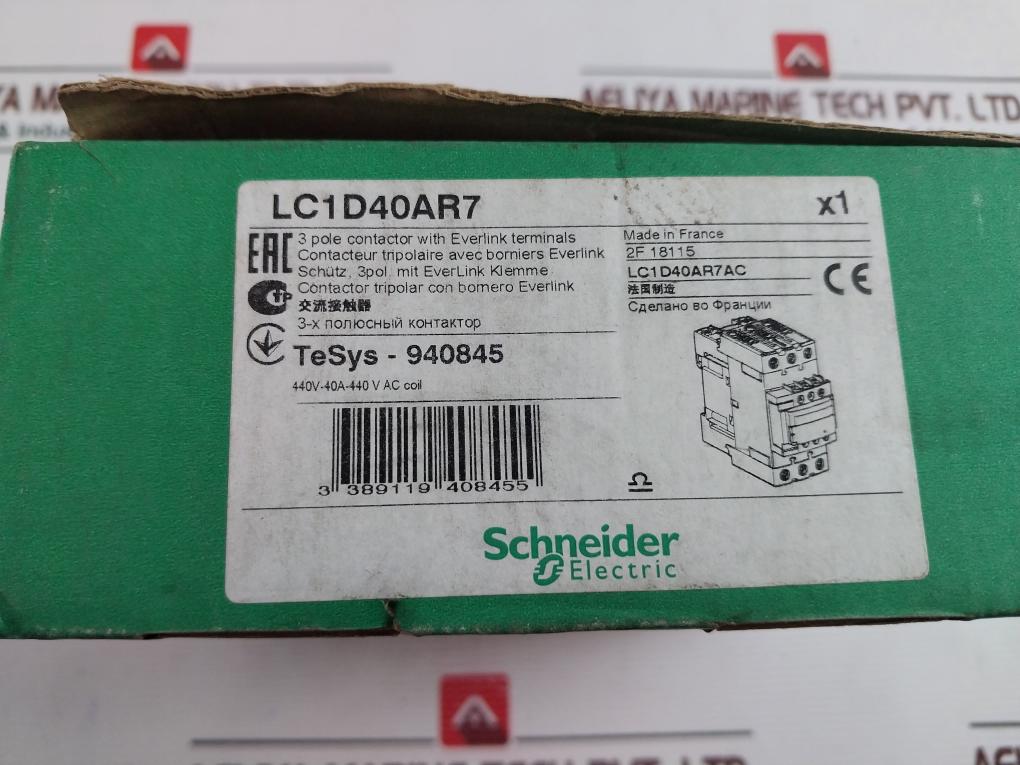 Schneider Electric Lc1D40Ar7 3 Pole Contactor 440V 50/60Hz