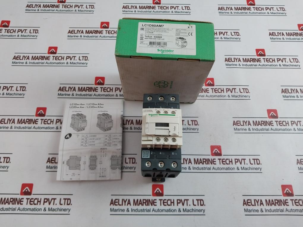 Schneider Electric Lc1D50Am7 3 Pole Contactor 440V-50A-220V Ac Coil