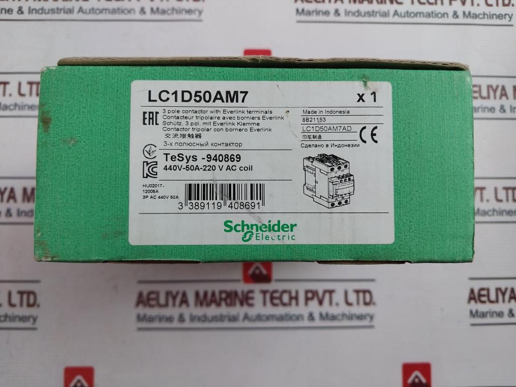 Schneider Electric Lc1D50Am7 3 Pole Contactor 440V-50A-220V Ac Coil