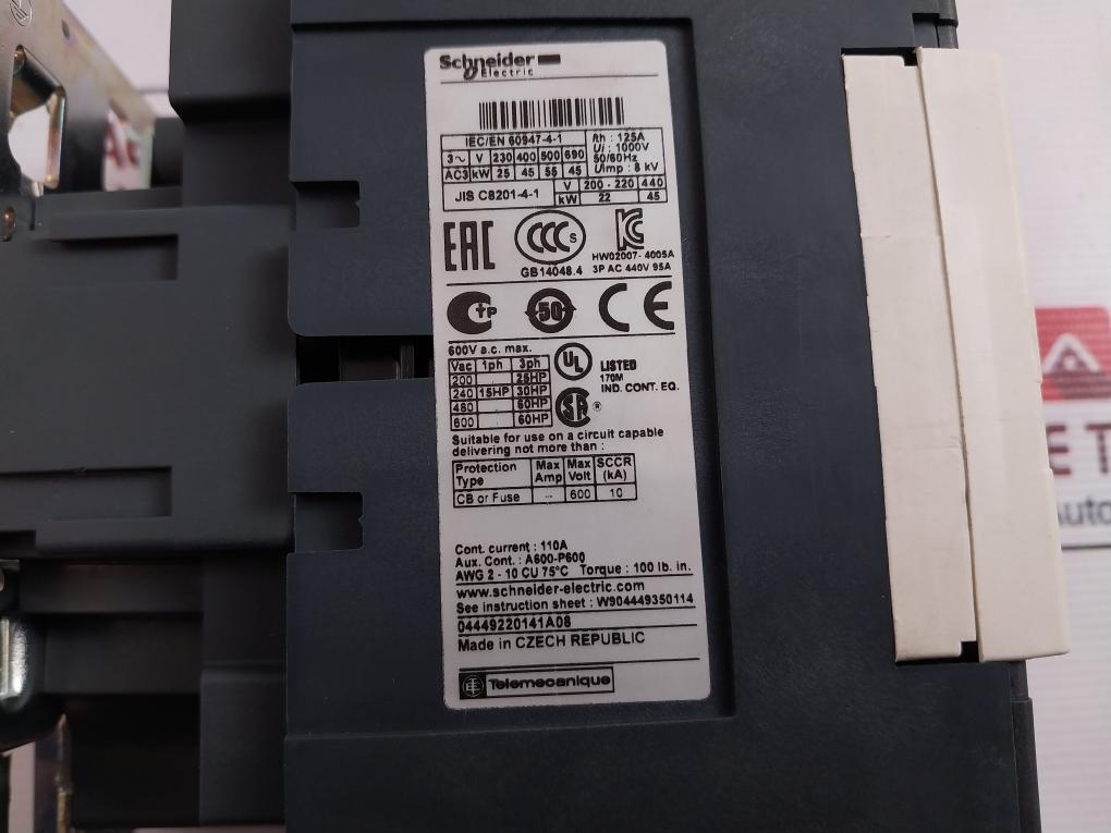 Schneider Electric Lc1D95 Contactor 600V 50/60Hz