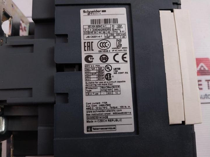 Schneider Electric Lc1D95 Contactor 600V 50/60Hz