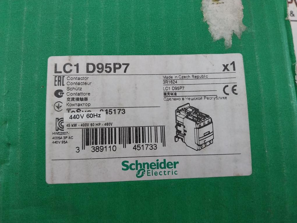 Schneider Electric Lc1D95P7 Contactor 440V 60Hz