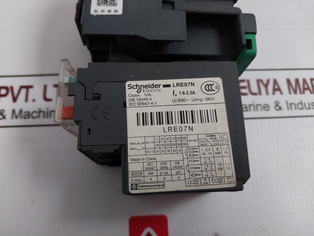 Schneider Electric Lc1 E09 10 Easypact Contactor With Lre07N Overload Relay 220V