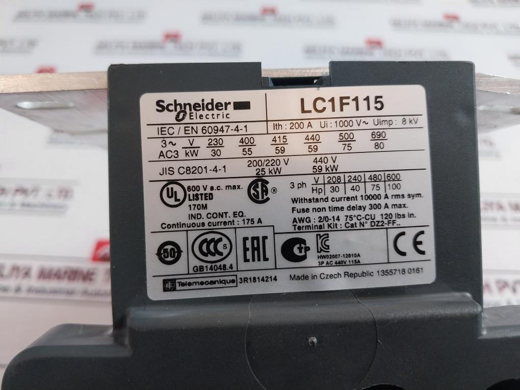Schneider Electric Lc1F115 Contactor 360V/50Hz 440V/60Hz