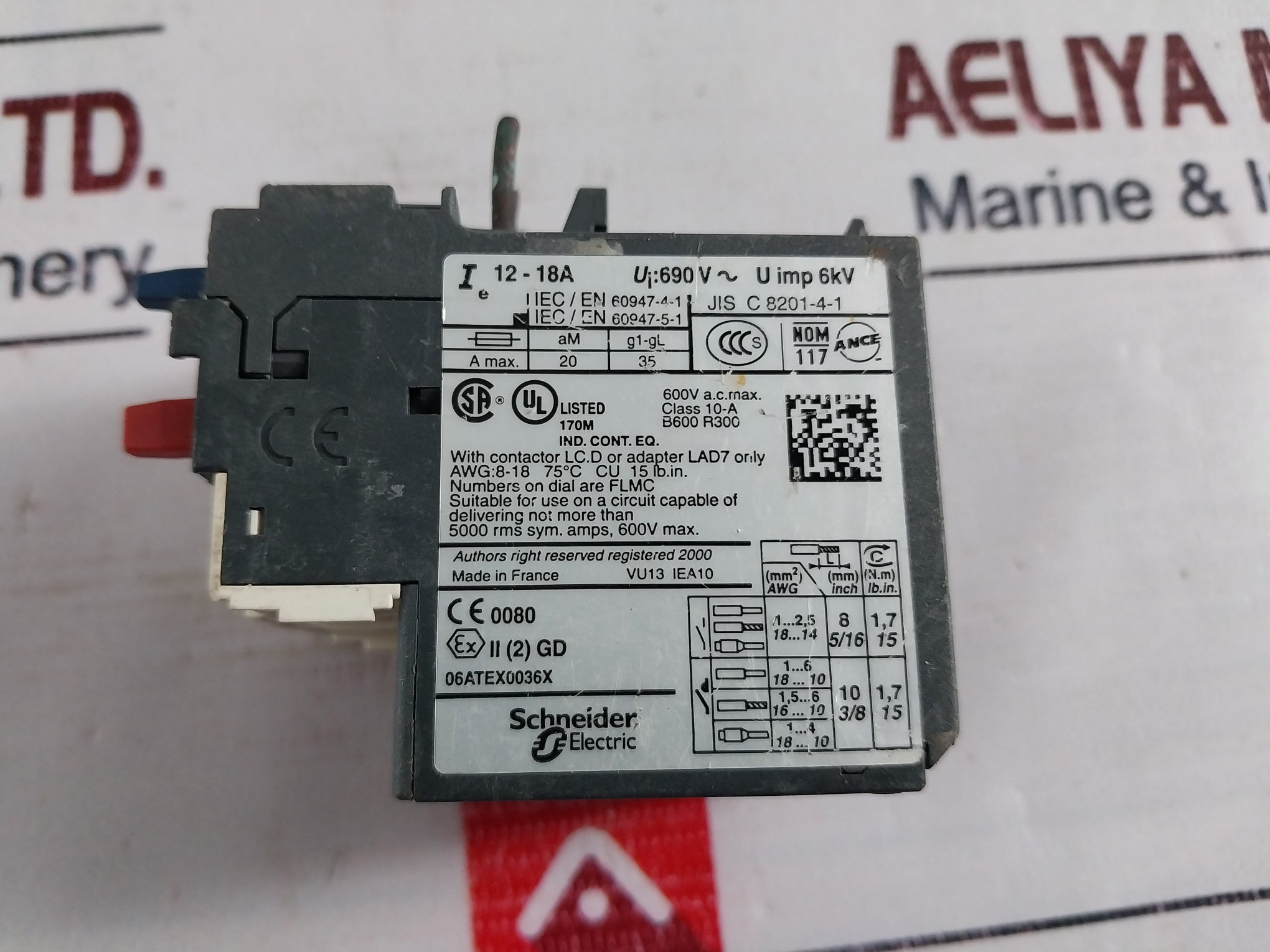 Schneider Electric Lrd-21 Thermal Overload Relay With Contactor 690V 12-18A