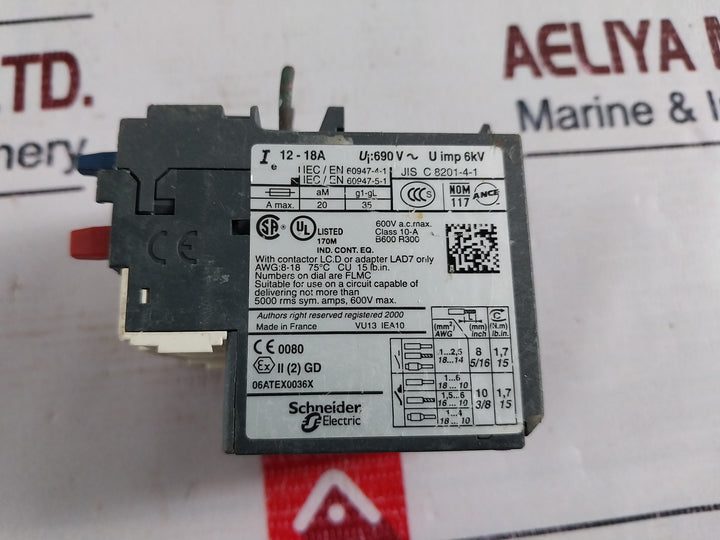 Schneider Electric Lrd-21 Thermal Overload Relay With Contactor 690V 12-18A