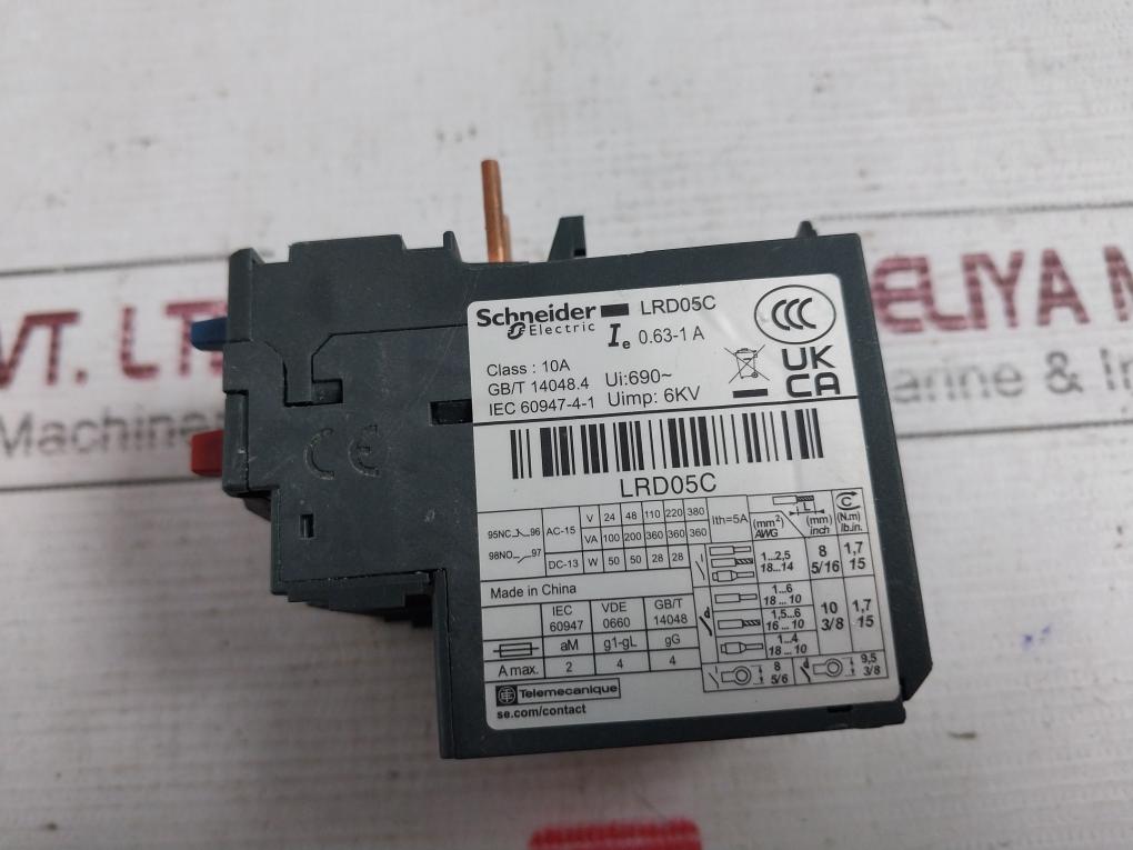 Schneider Electric Lrd05C Thermal Overload Relay 0.63-1A 10A 5A 6Kv