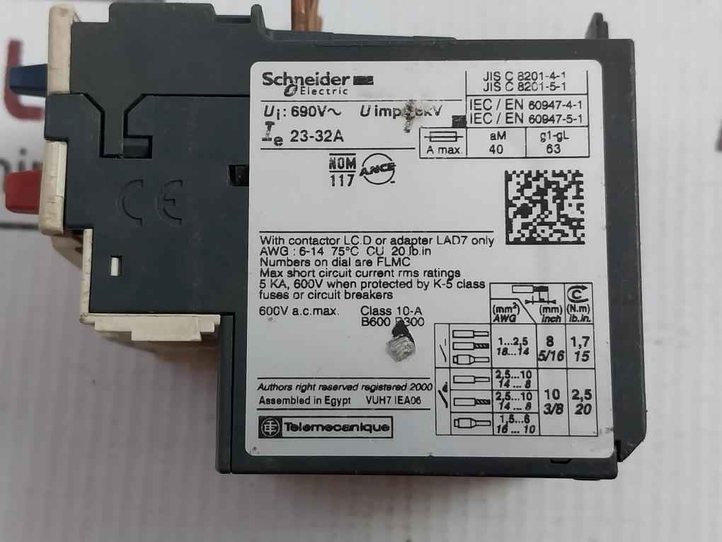 Schneider Electric Lrd 32 Overload Relay With Adapter 23–32A,600V