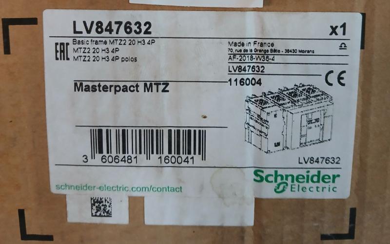 Schneider Electric Lv847632 High Current Air Circuit Breaker Mtz2 20H3 4P A18323