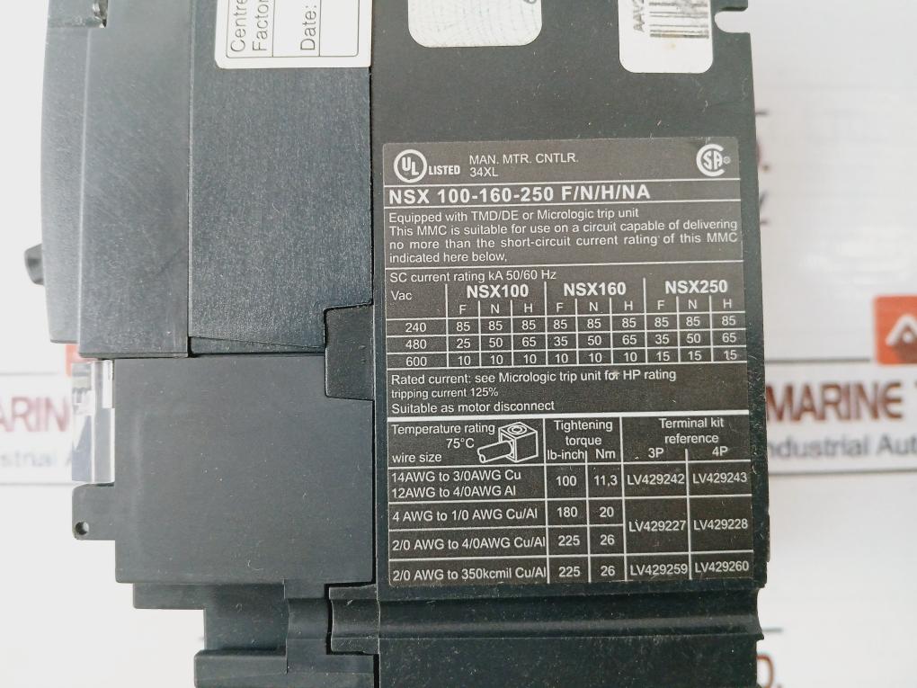 Schneider Electric Nsx160F Circuit Breaker 50/60Hz