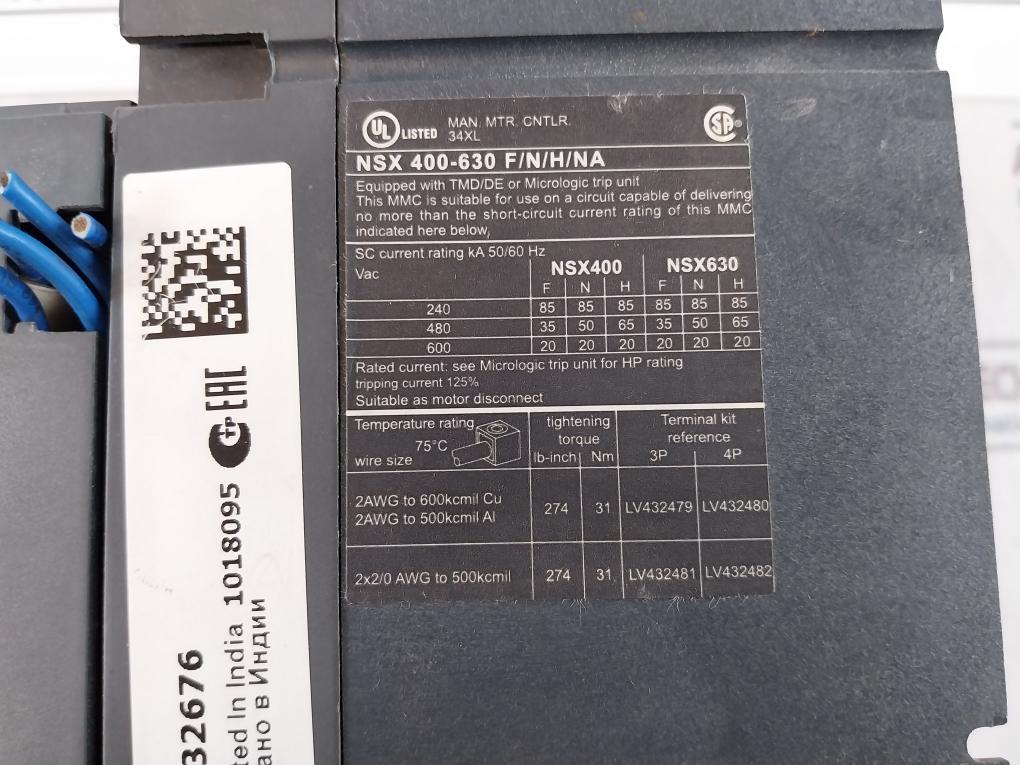 Schneider Electric Nsx 400F Circuit Breaker 800V Cat:A