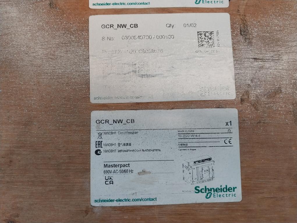 Schneider Electric Nw08 H1 Masterpact Nw Circuit Breaker 1000V 12Kv 50/60Hz