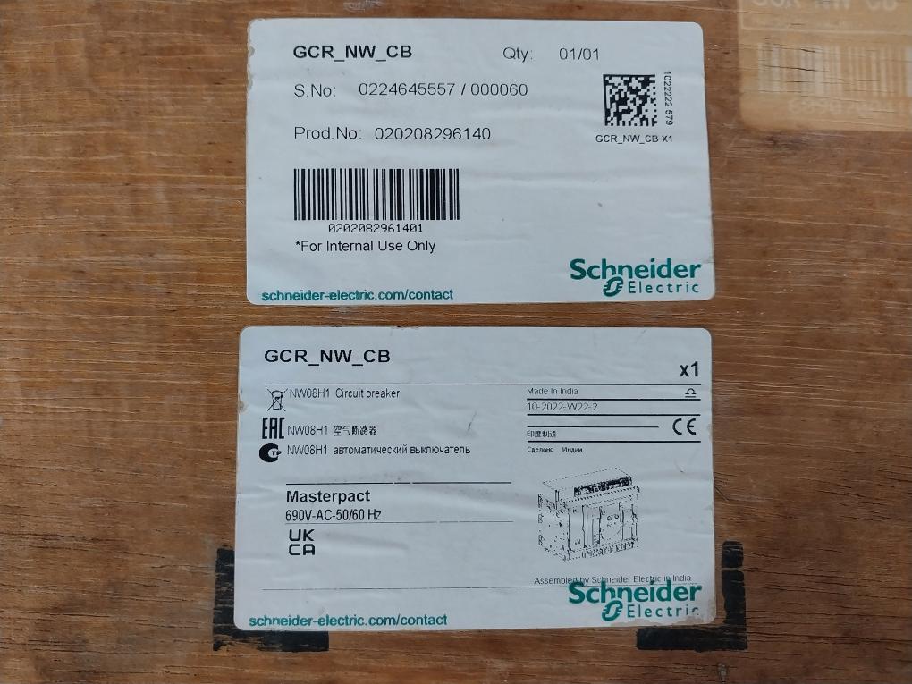 Schneider Electric Nw08 H1 Masterpact Nw Circuit Breaker Iec 60947-2 1000V 12Kv