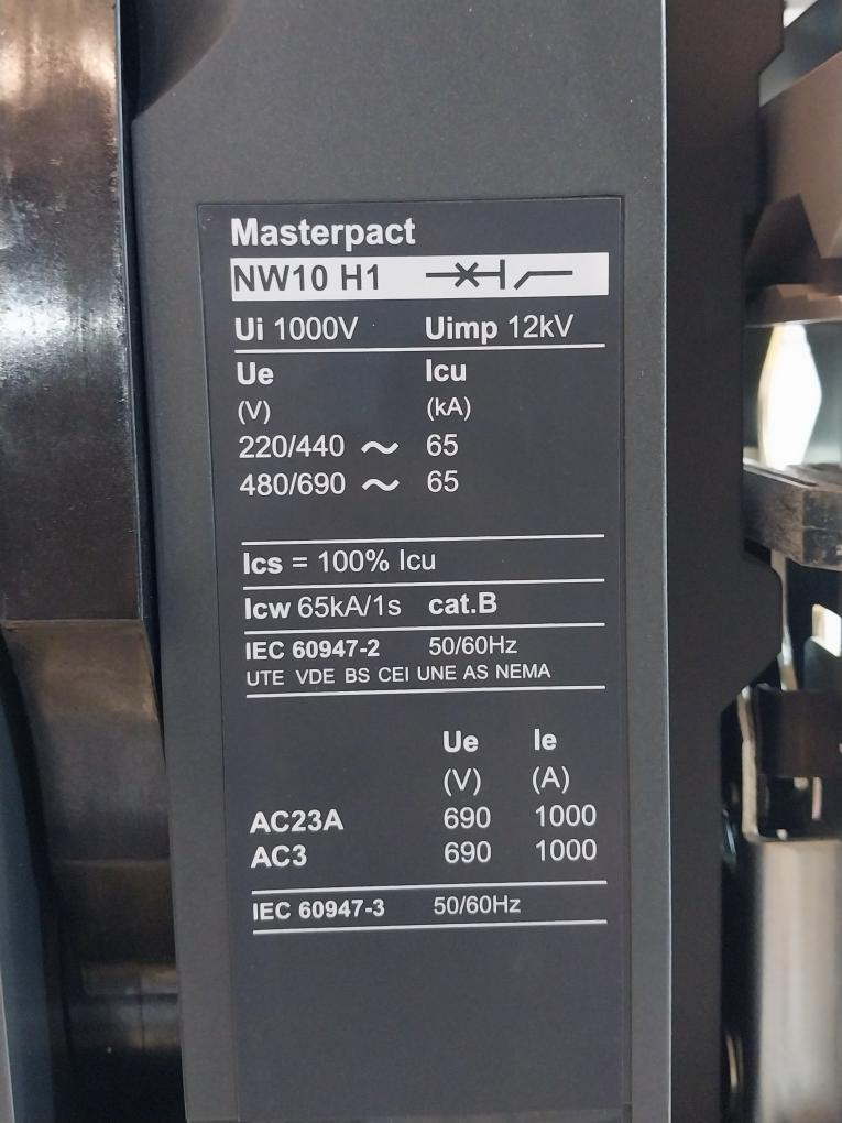 Schneider Electric Nw10 H1 Masterpact Nw Circuit Breaker Iec 60947-2 50/60Hz