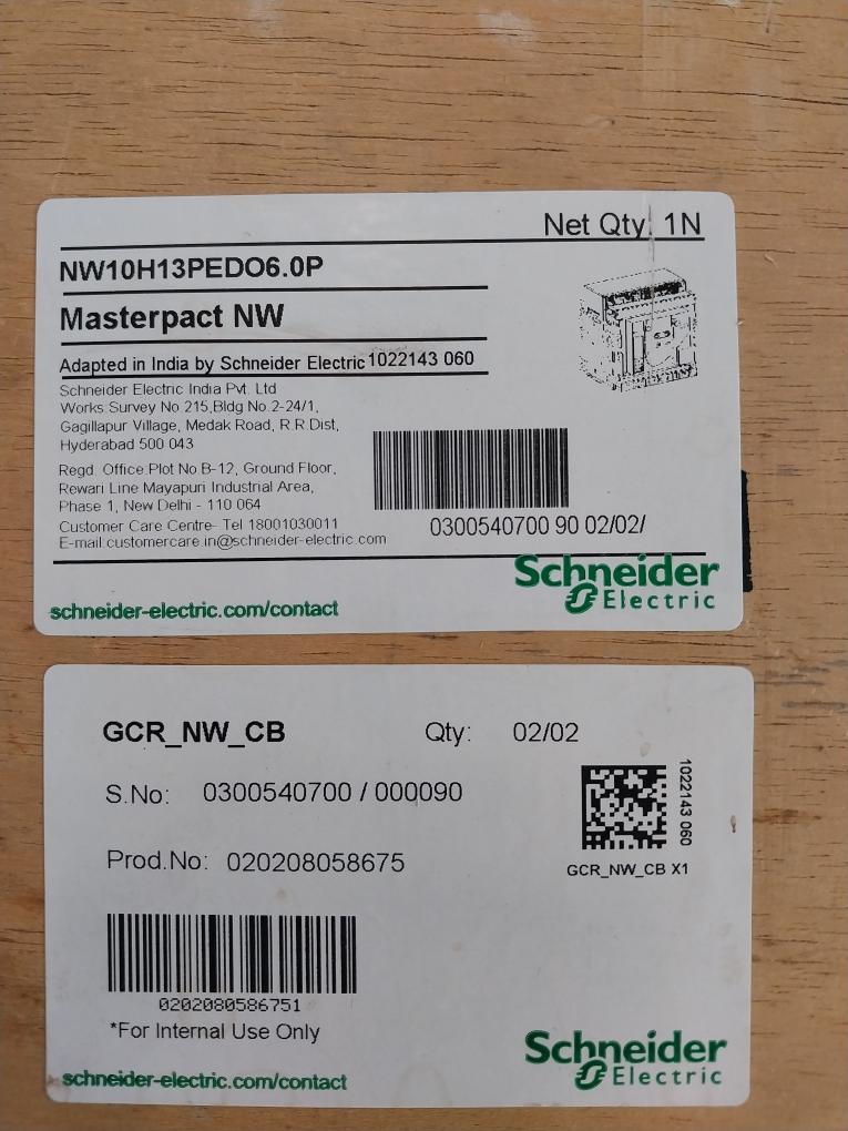 Schneider Electric Nw10 H1 Masterpact Nw Circuit Breaker Iec 60947-2 50/60Hz
