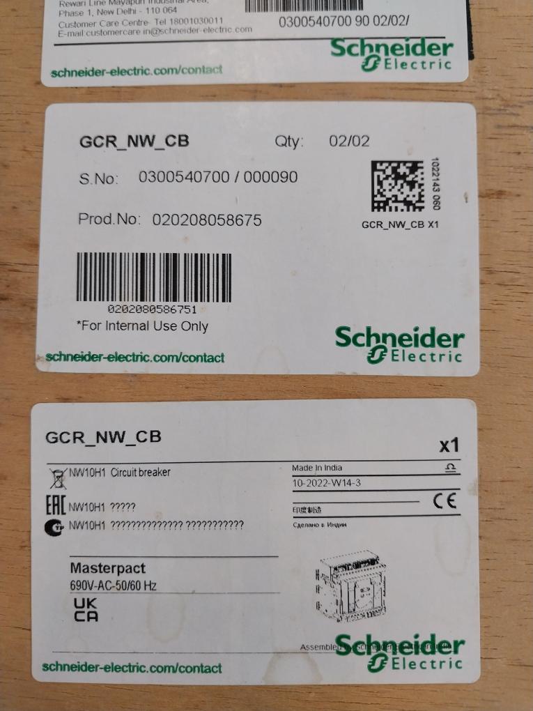 Schneider Electric Nw10 H1 Masterpact Nw Circuit Breaker Iec 60947-2 50/60Hz