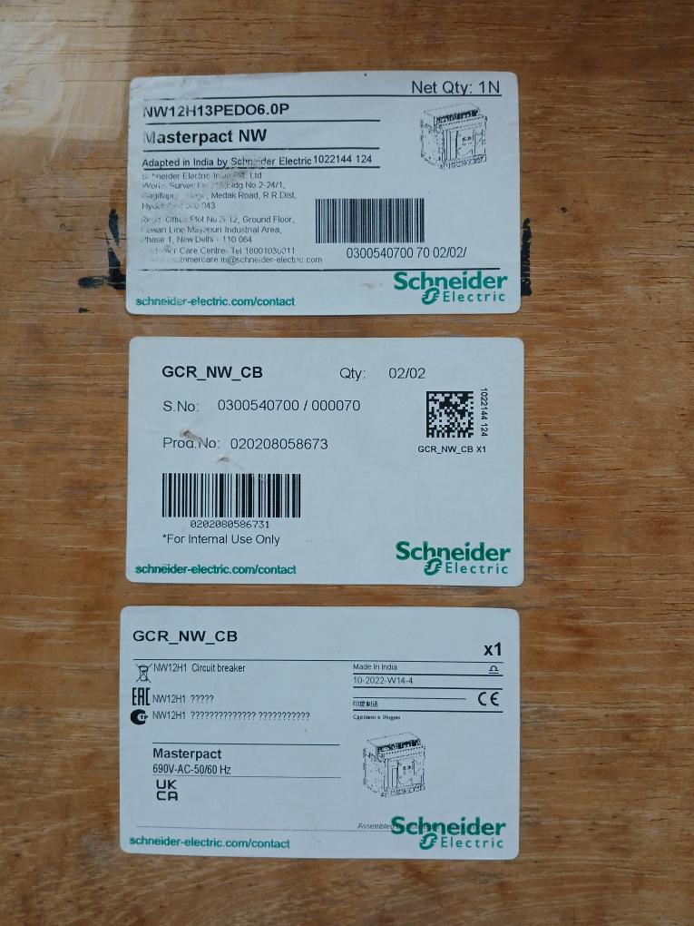 Schneider Electric Nw12 H1 Masterpact Nw Circuit Breaker 690V-ac-50/60Hz 1000V