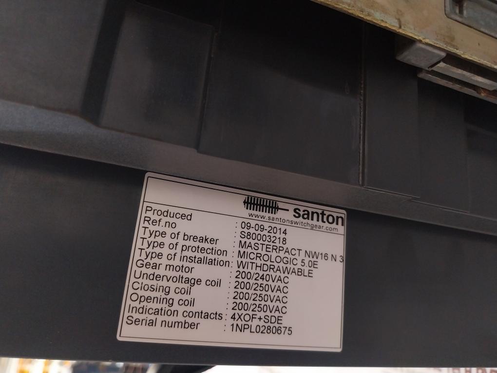 Schneider Electric Masterpact Nw16 N1 Circuit Breaker 1600A Micrologic 5.0E