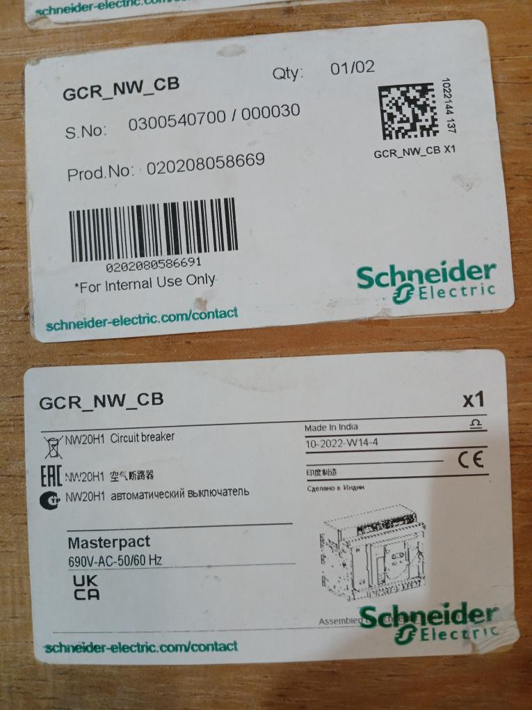 Schneider Electric Masterpact Nw20 H1 Nw Circuit Breaker Micrologic 6.0 P 1000V