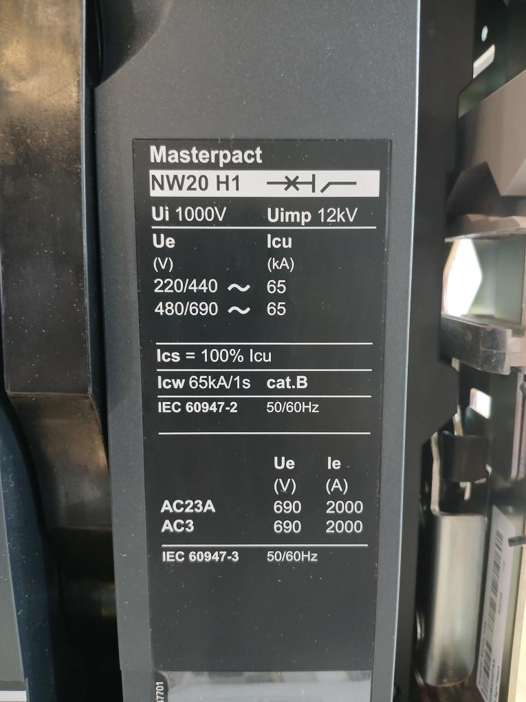 Schneider Electric Masterpact Nw20 H1 Nw Circuit Breaker Micrologic 6.0 P 1000V