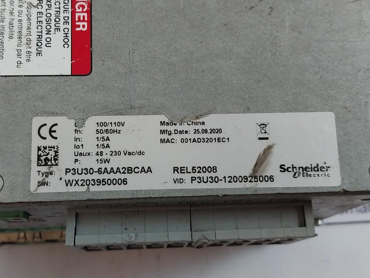 Schneider Electric P3U30-6Aaa2Bcaa Universal Protection Relay Rel52008 24V Dc