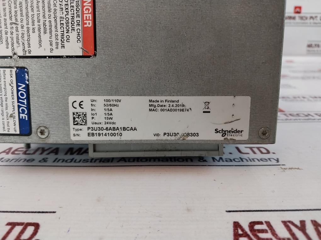 Schneider Electric P3u30-6aba1bcaa Universal Protection Relay 100/110v 50/60hz