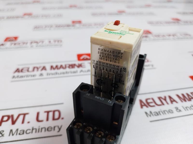 Schneider Electric Rxm4ab1p7 Miniature Plug-in Relay On Rxze2m114m Socket