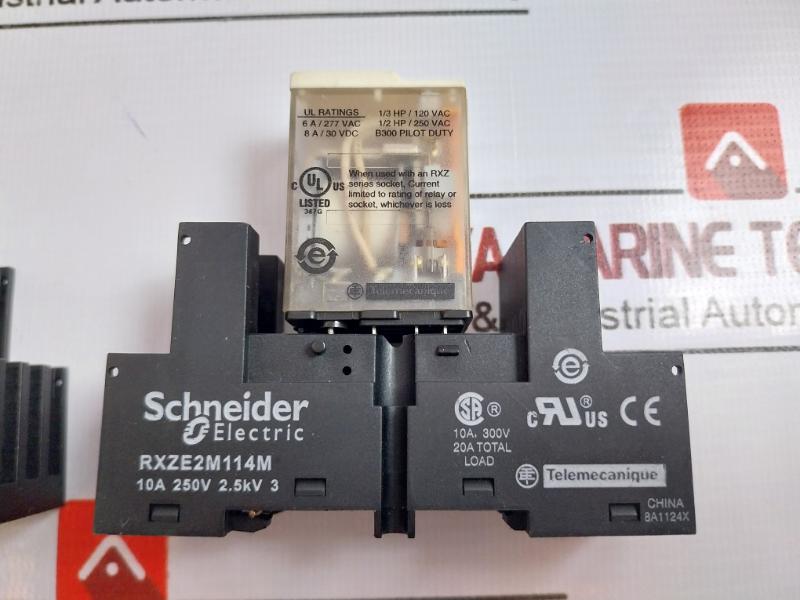 Schneider Electric Rxm4ab1p7 Miniature Plug-in Relay On Rxze2m114m Socket