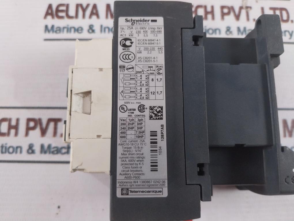 Schneider Electric/Telemecanique Lc1D128 Contactor 600V Ac