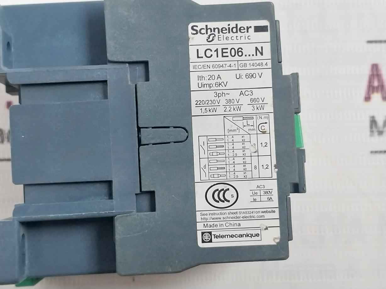 Schneider Electric/Telemecanique Lc1E06 10 3 Pole Contactor 690V 20A