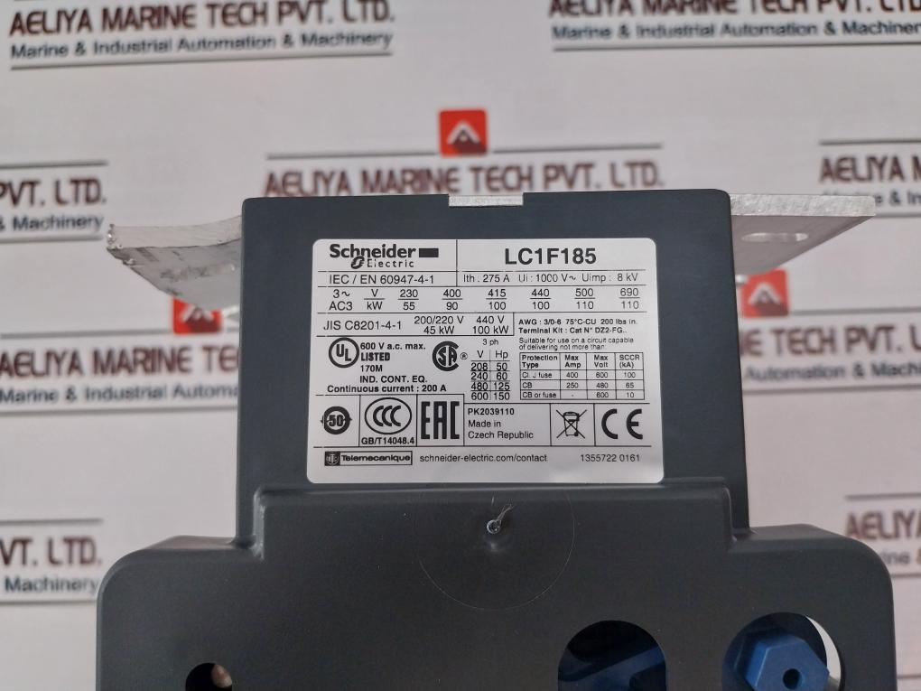 Schneider Electric Tesys Lc1F185/Lx9Fg415 3 Pole Contactor With Coil 275A 1000V~