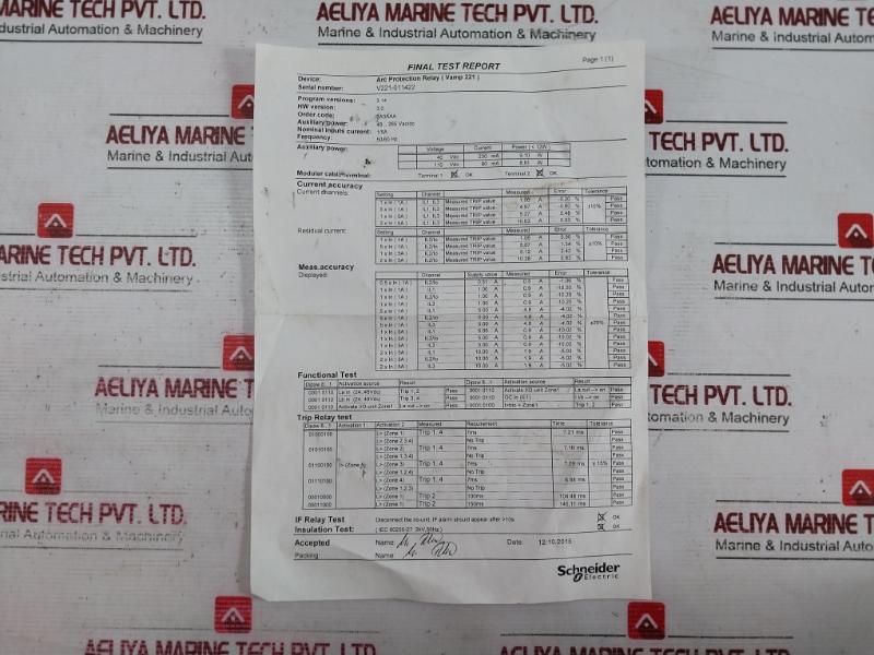 Schneider Electric Vamp 221 Relay With Arc Protection 50/60Hz 20W V221-11419