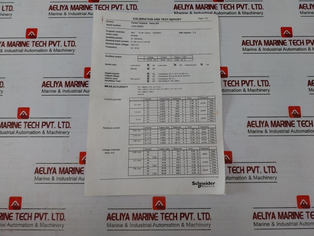 Schneider Electric Vamp 255 Feeder Motor Manager 100/110V 50/60Hz V255-058298