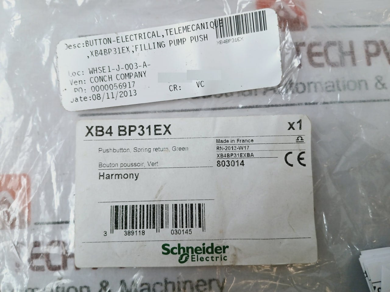 Schneider Electric Xb4 Bp31ex Green Pushbutton Spring Return Ip65