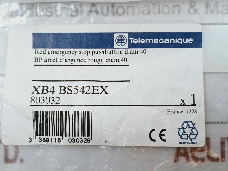 Schneider Electric Xb4 Bs542ex Red Emergency Stop Push Button Diam. 40