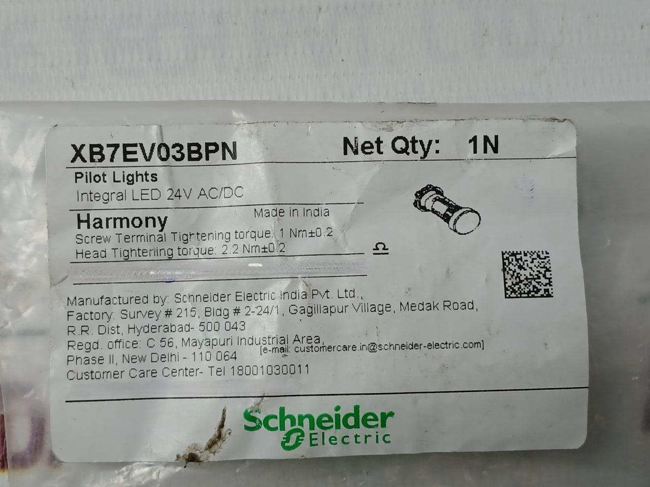 Schneider Electric Xb7Ev03Bpn Harmony Pilot Light 24V Ac/Dc