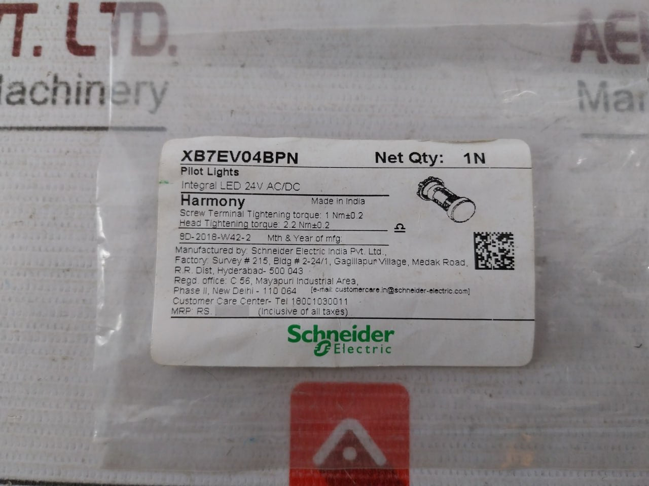 Schneider Electric Xb7Ev04Bpn Monolithic Pilot Light 4Bpn 8D18422 24V Ac/Dc