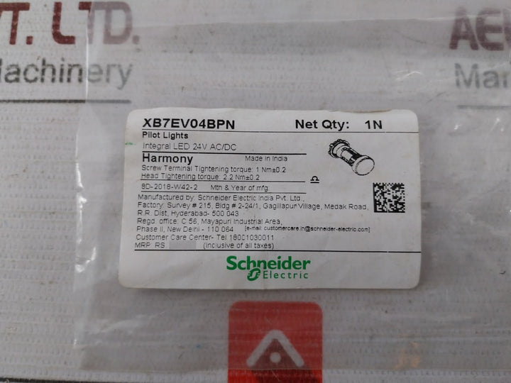 Schneider Electric Xb7Ev04Bpn Monolithic Pilot Light 4Bpn 8D18422 24V Ac/Dc