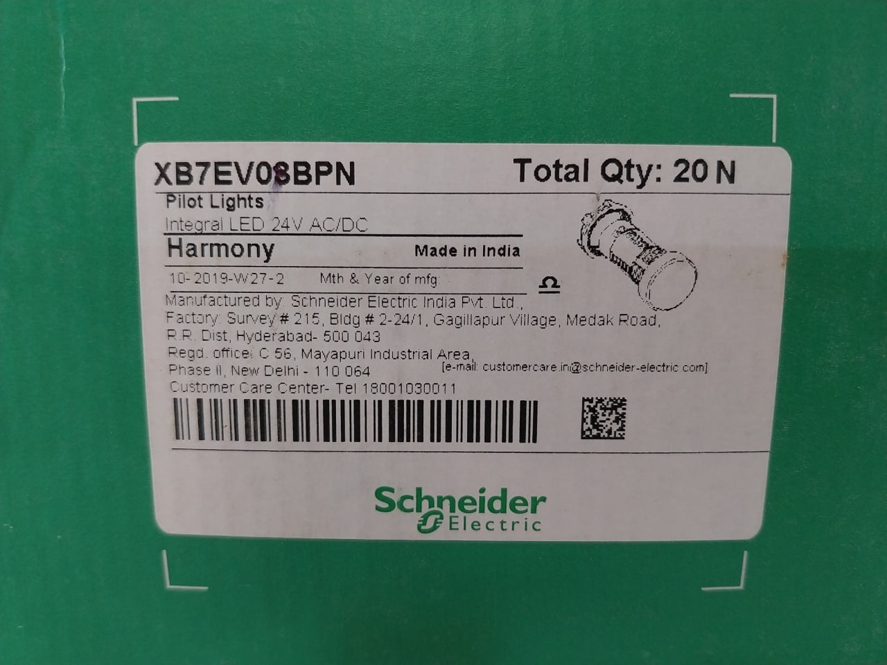 Schneider Electric Xb7Ev08Bpn Monolithic Pilot Light 24V Ac/Dc 8D11522 B51 X1N