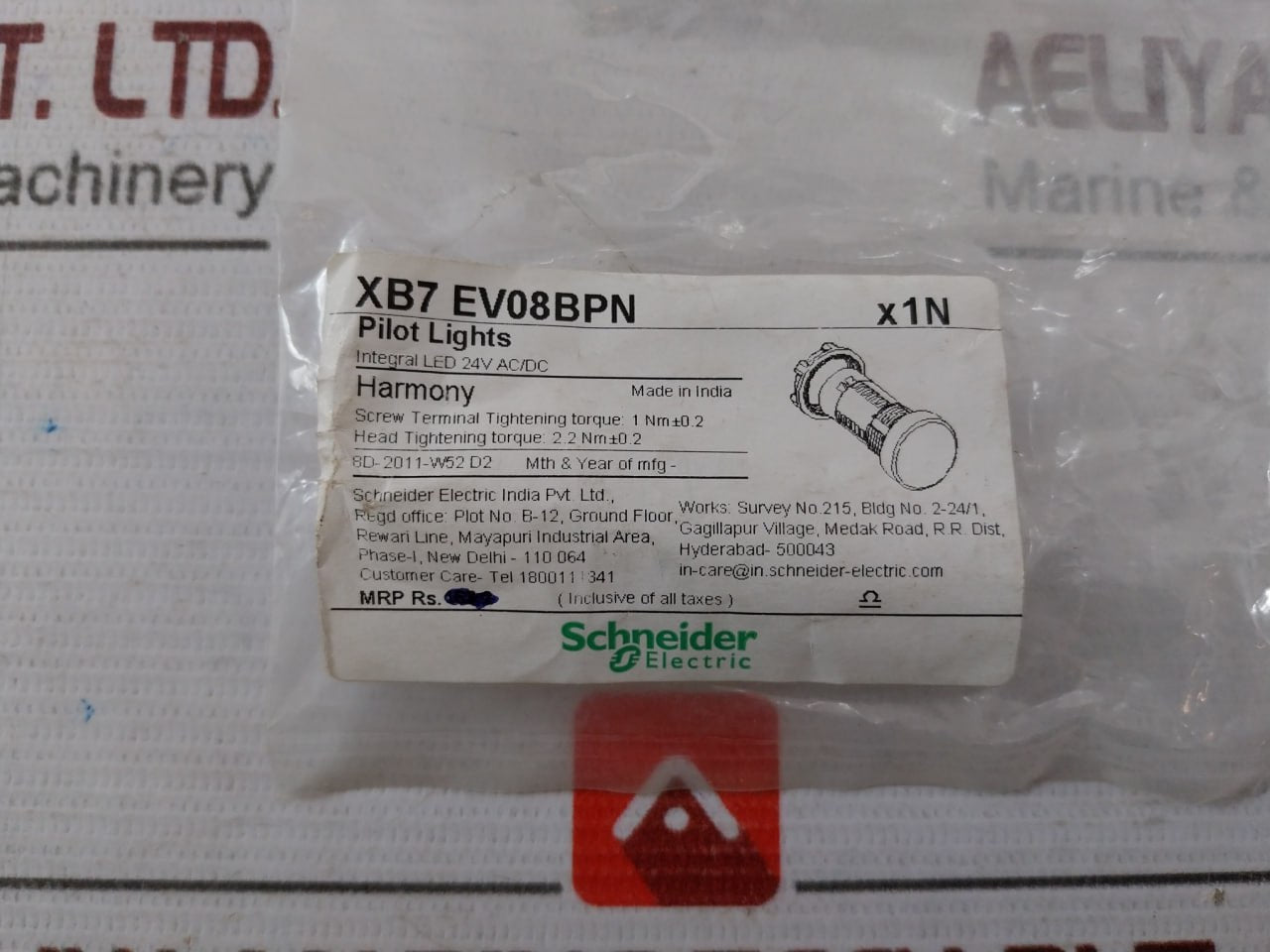 Schneider Electric Xb7Ev08Bpn Monolithic Pilot Light 24V Ac/Dc 8D11522 B51 X1N