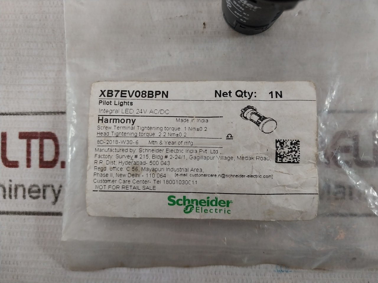 Schneider Electric Xb7Ev08Bpn Monolithic Pilot Light Harmony Plastic 8D18306