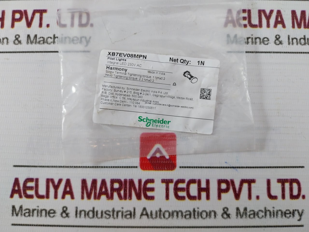 Schneider Electric Xb7Ev08Mpn Pilot Light 230V Ac 2.2 Nm Tolerance 0.2