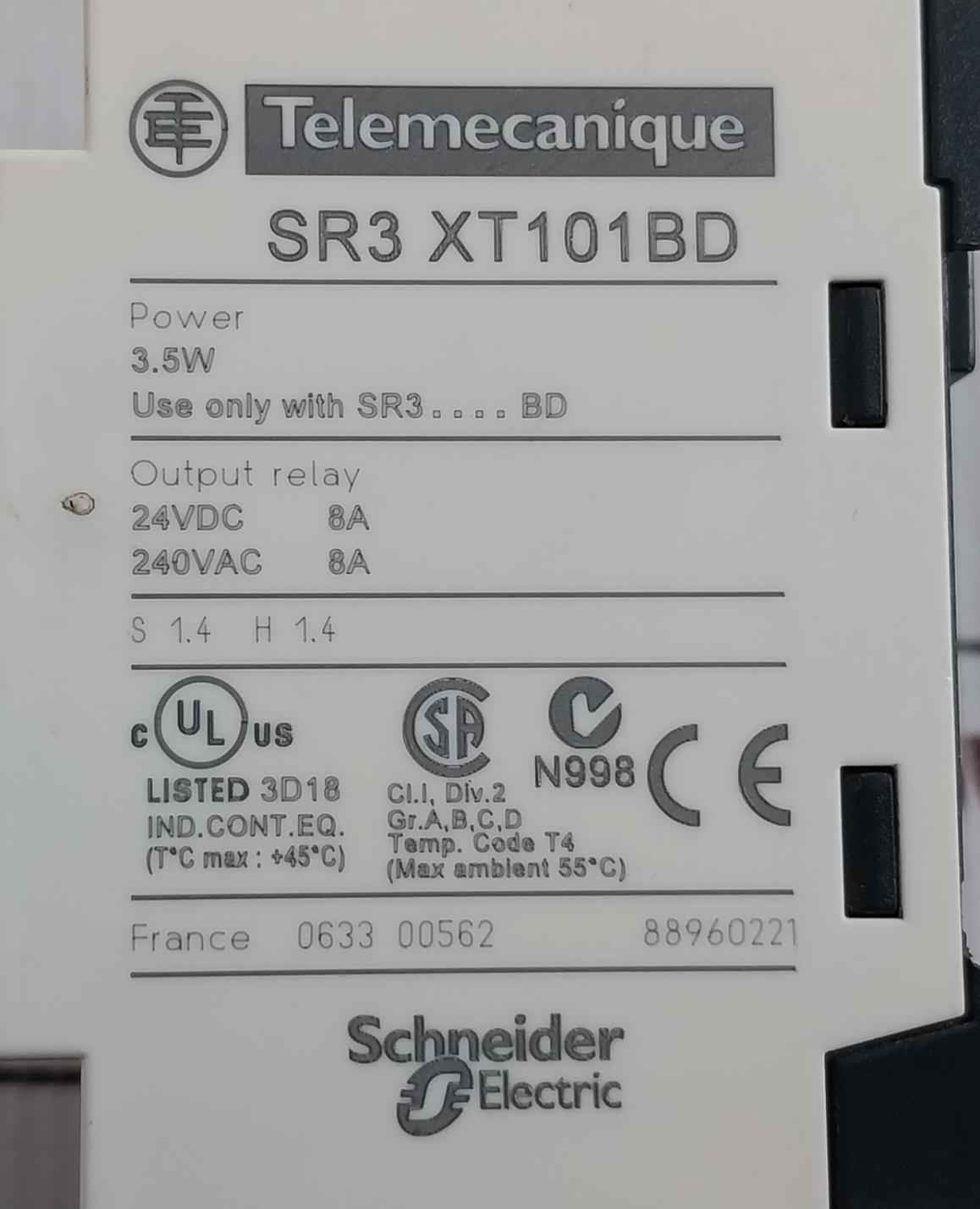 Schneider Electric/telemecanique Sr3 Xt101bd Discrete I/o Extension Module 24vdc