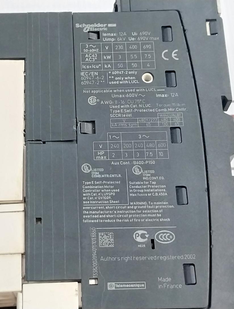 Schneider Electric Lu2Mb0Fu Combination Motor Starter 600V 32A